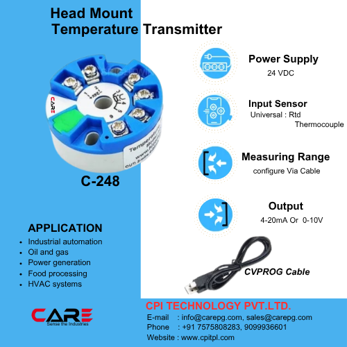 Temperature Transmitter - Power Supply 10-32 Vdc, Output 4-20 Ma Dc | Industrial, -40 To 85â°c Range, Ip-68 Protection, Gray & Green Design