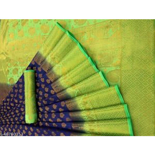 Banarasi Silk Saree - Color: Blue And Gren