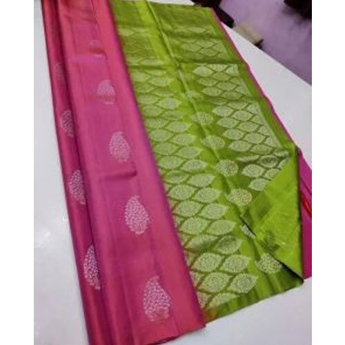Fancy Silk Saree - Color: Green And Pink