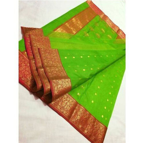 Party Wear Chanderi Silk Saree - Color: Neon Green