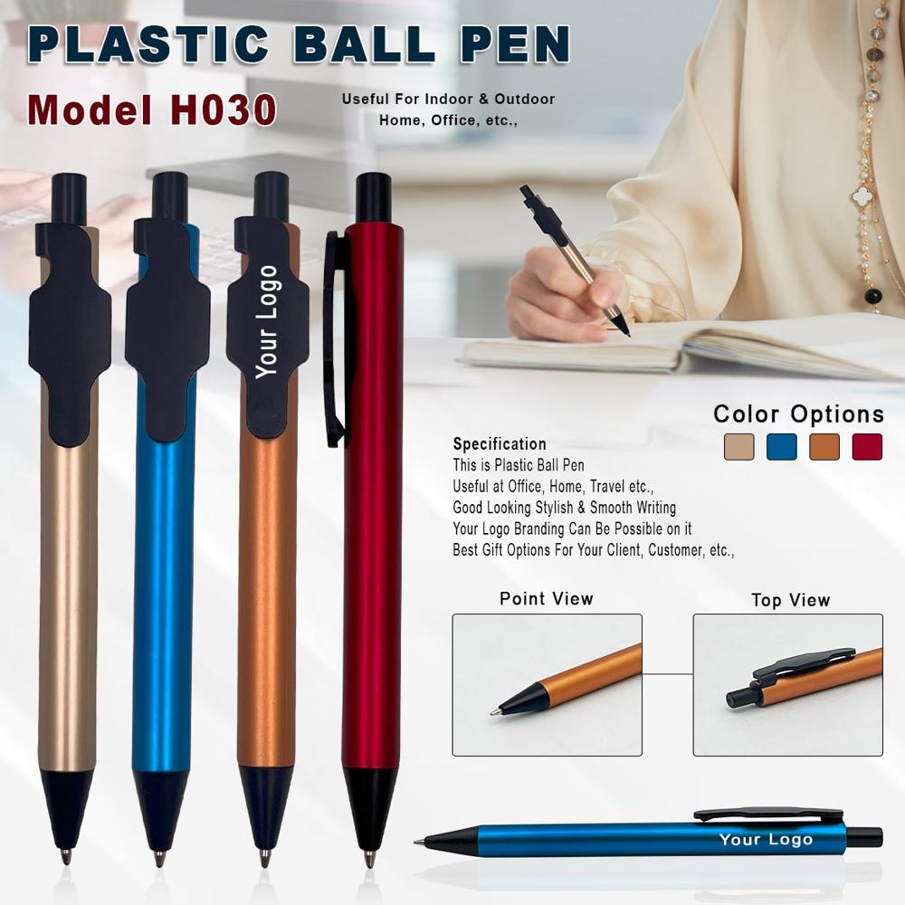 Plastic Ball Pen With Cap - Color: Red