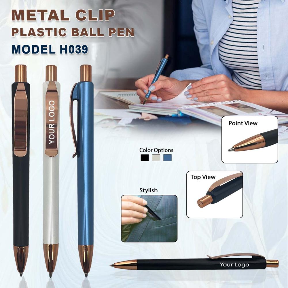 Metal Clip Plastic Ball Pen