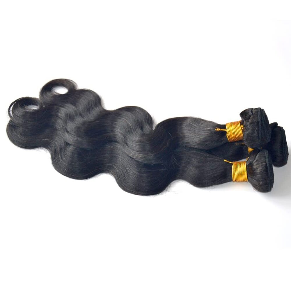 Brazilian Wavy Hair 3 Bundles Black Remy Human Hair Extensions Machine Weft Brazilian Virgin Hair  (10 10 12 Inches)