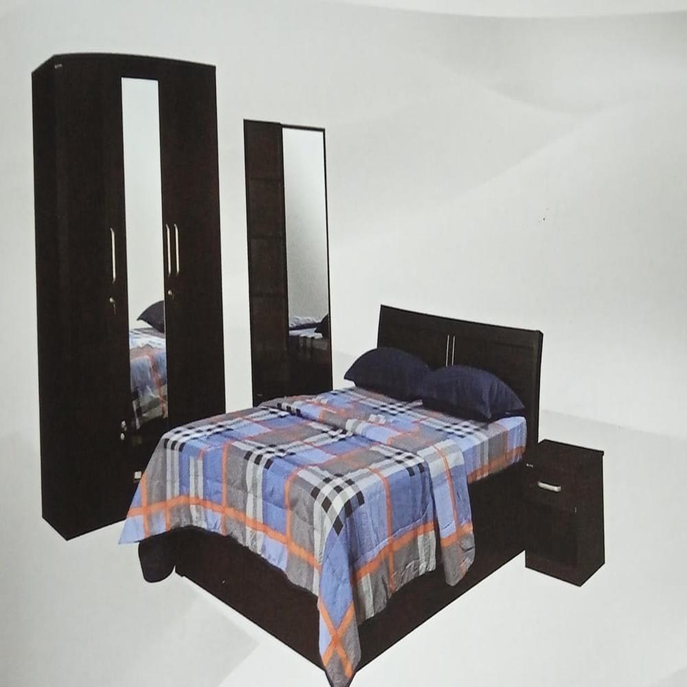 Nilkamal Morocco 3 Door Wardrobe, King Bed, Dressing Table, Side Table Bedroom Set - Wooden Material, King Size 78x72, Brown Color, Eco-friendly, Smooth Finishing