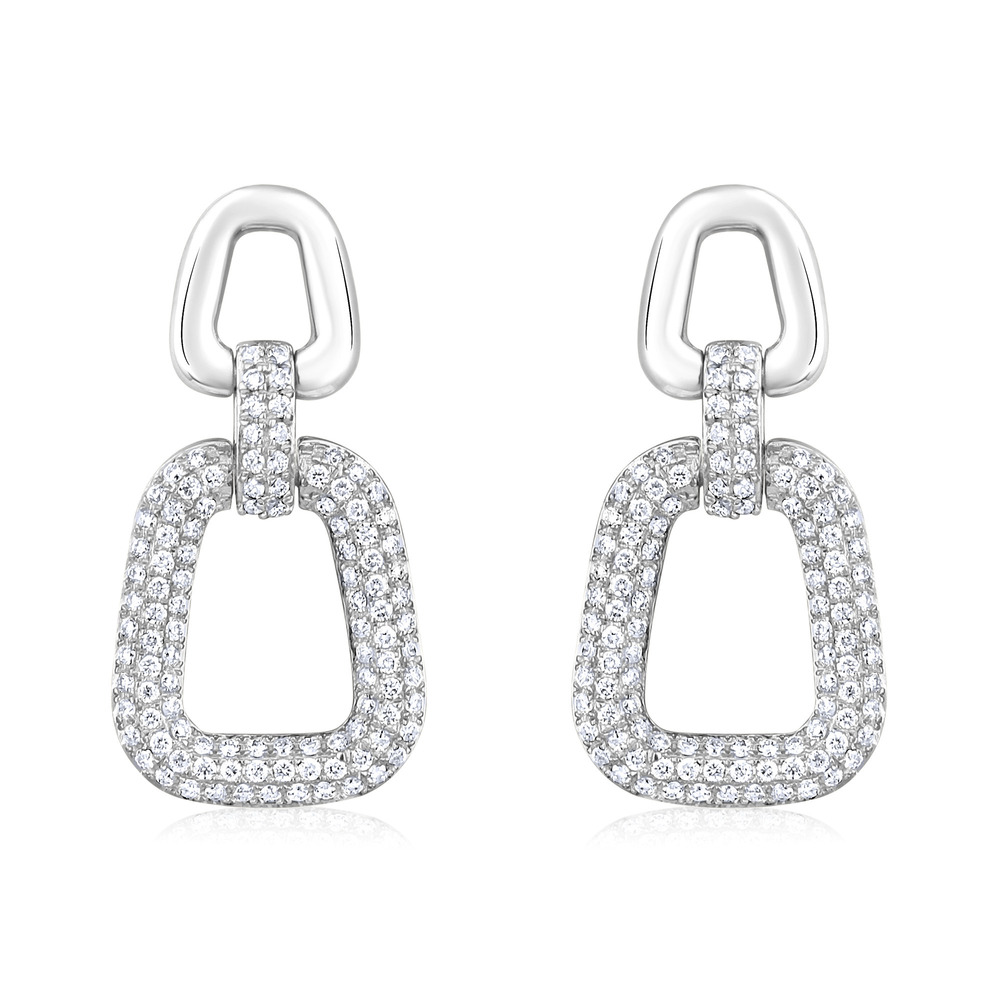 Lab-Grown Diamond Paperclip Drop Earrings, Modern Chain Link Statement, 18K White Gold