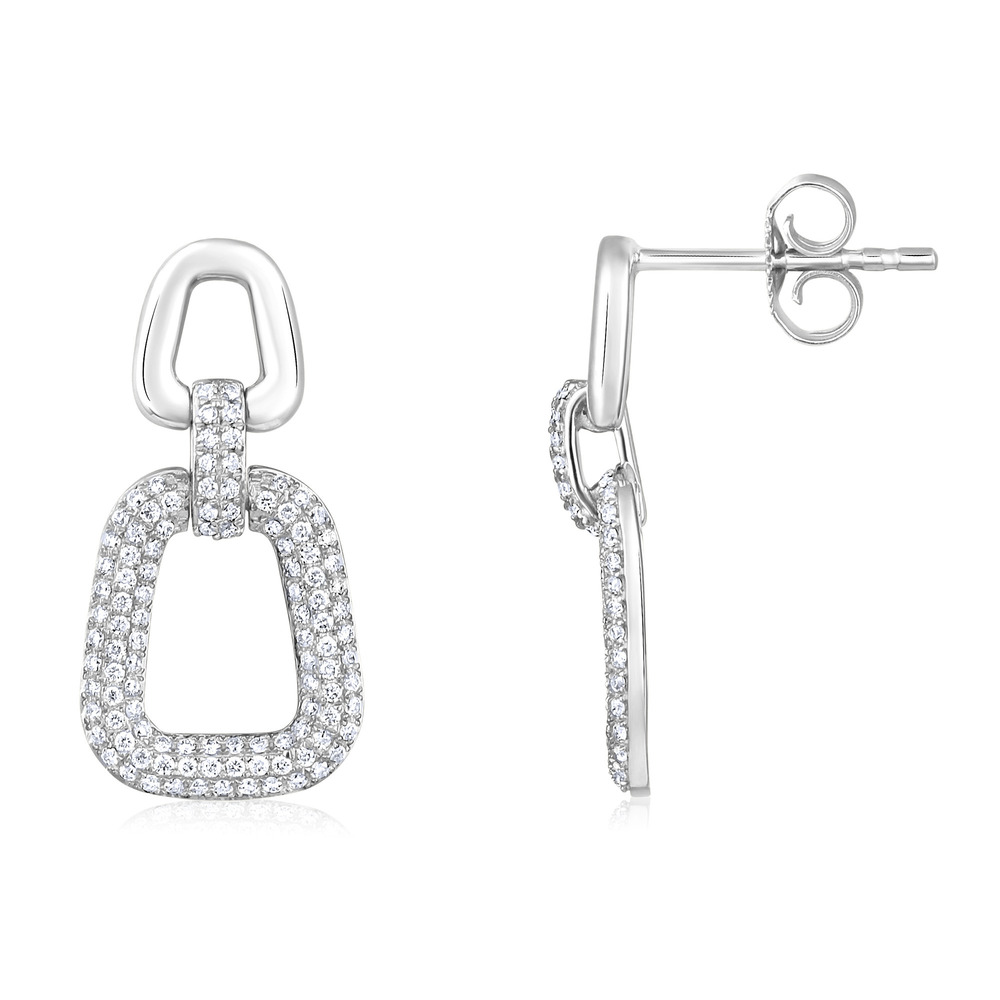 Lab-grown Diamond Paperclip Drop Earrings, Modern Chain Link Statement, 18k White Gold - Color: Colorless