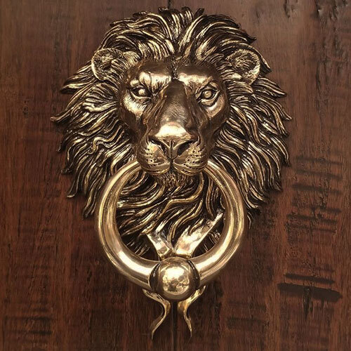 Lion With Hair Style Brass Door Handles