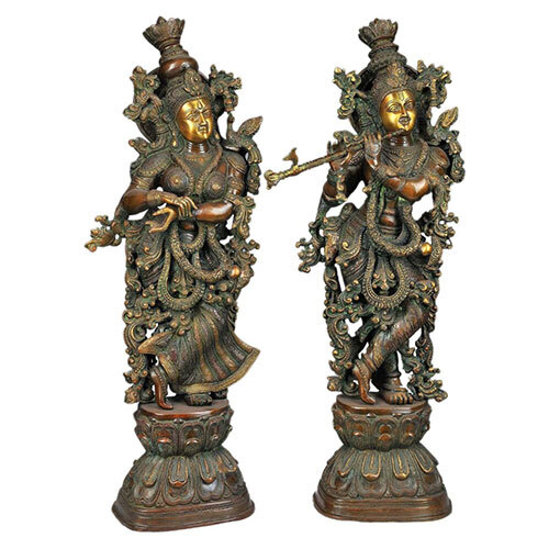 Krishna Radha Standing Pair South Indian Style Brass Idols