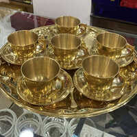 Brass Cup & Saucer Set - Color: Golden