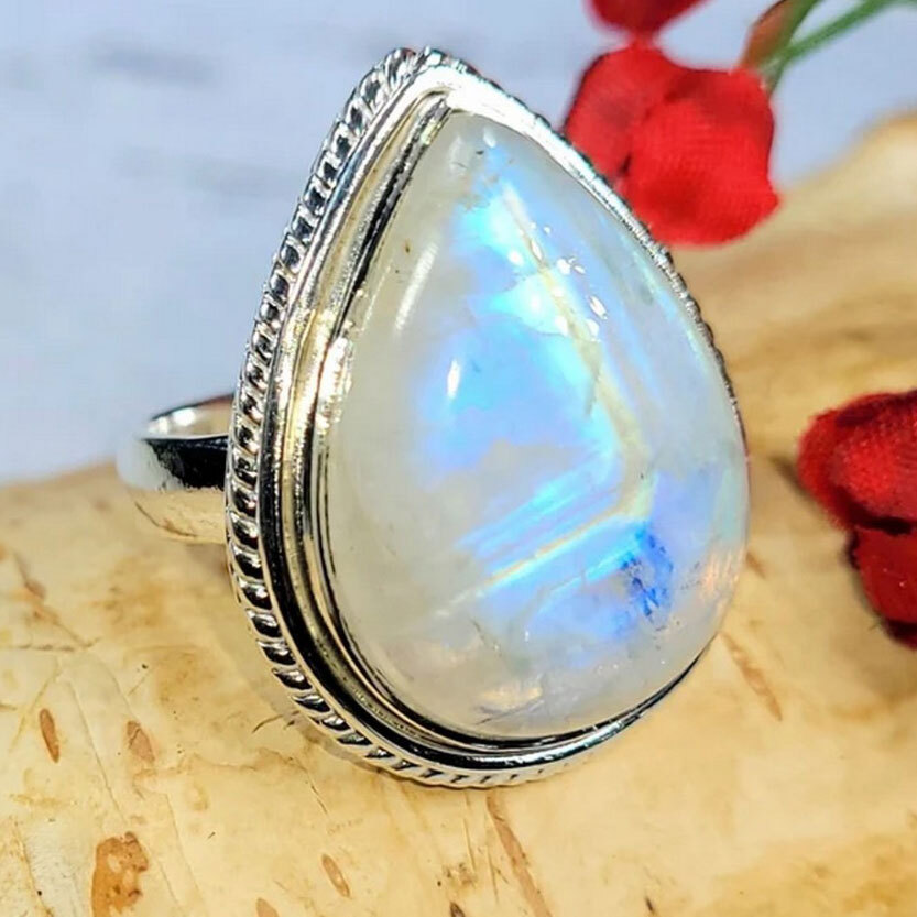 925 Sterling Silver Rainbow Moonstone Ring