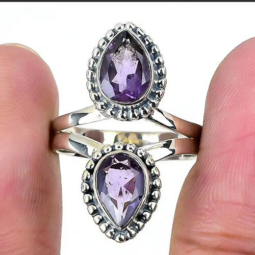 Purple Amethyst Pear Shape Gemstone 925 Sterling Silver Handmade Ring - Gender: Women