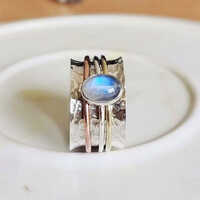 925 Sterling Silver Three Tone Hammered Spinner Ring Moonstone Handmade Jewelry