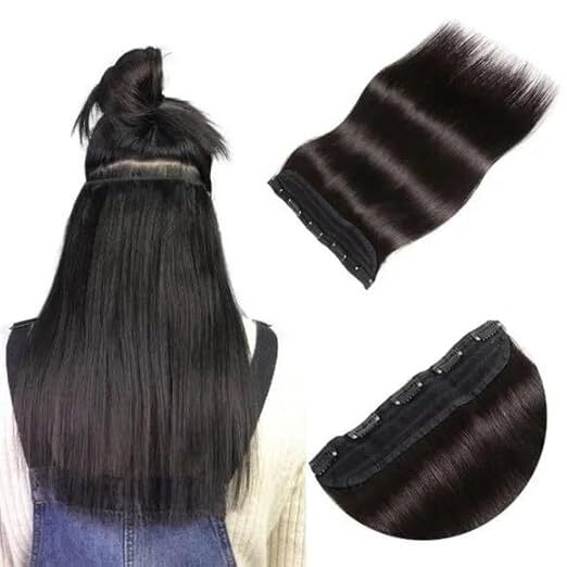 Clip On Real Human Hair Extensions  Thickness Straight (24 Inch, Natural Black), 100 Gram