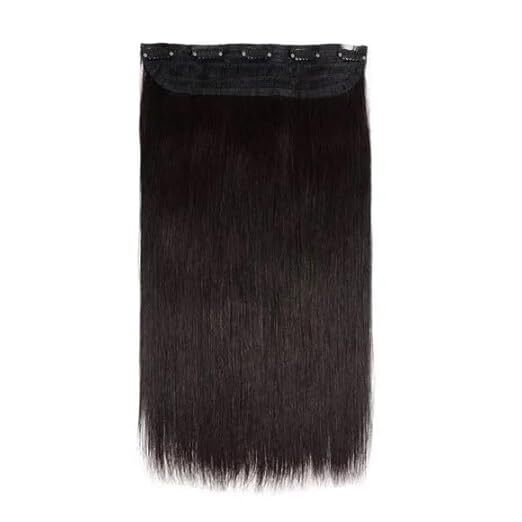 Clip On Real Human Hair Extensions  Thickness Straight (24 Inch, Natural Black), 100 Gram