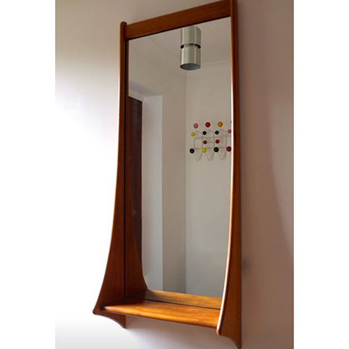 Modern Teak Wall Mirror Frame With Shelf