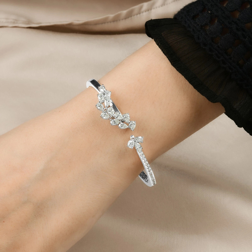 2.38 CT Pear Cut Lab-Grown Diamond Cuff Bangle, 18K White Gold