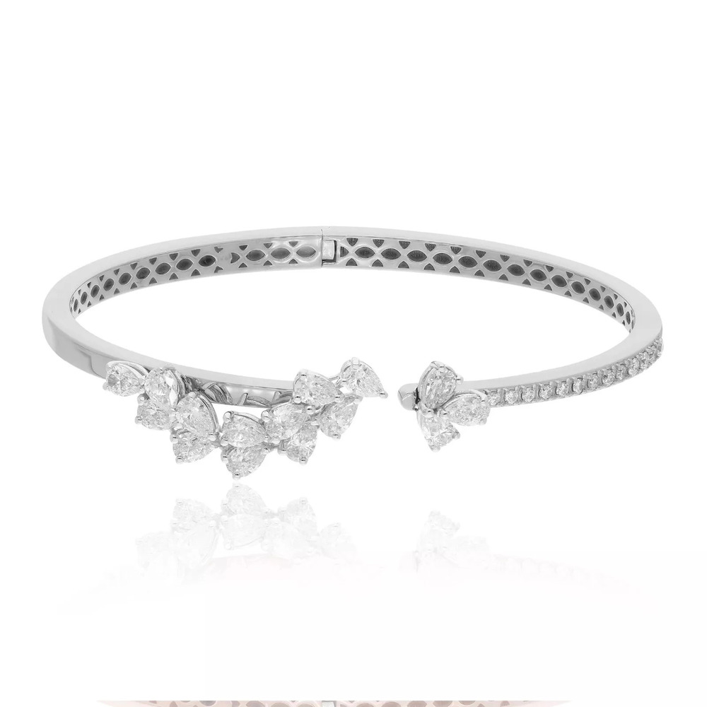 2.38 CT Pear Cut Lab-Grown Diamond Cuff Bangle, 18K White Gold