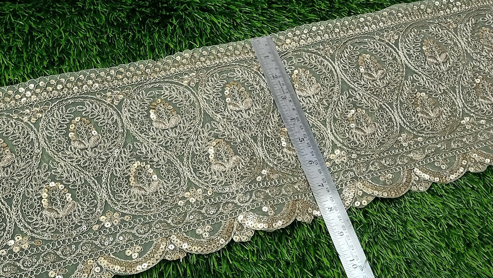 Fancy Golden Colour Sequence Lace