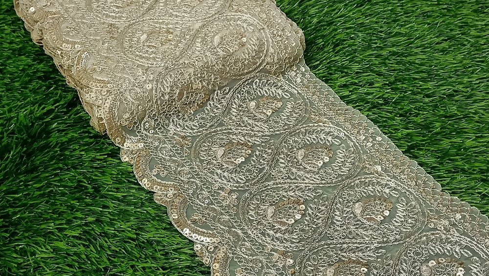 Fancy Golden Colour Sequence Lace