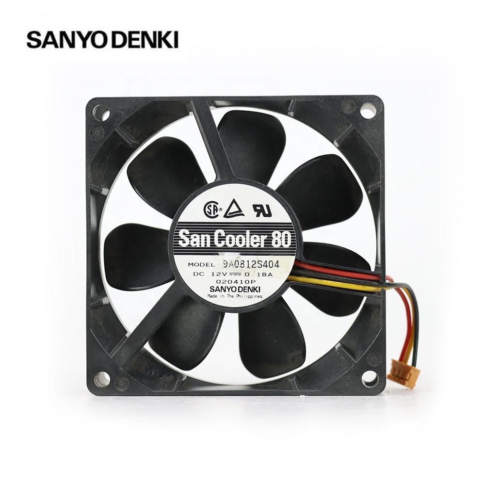 SANYO 9A0812S404 8025 80x80x25mm 12V DC 0.18A 8cm 53.0CFM 4200RPM 3 Wire Ball Bearing Chassis Cabinet Axial Cooling Fan