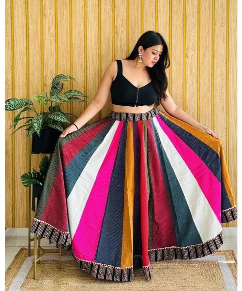 Beautiful Designer Navratri Pure Reyon Cotton Multi Kali Chaniya