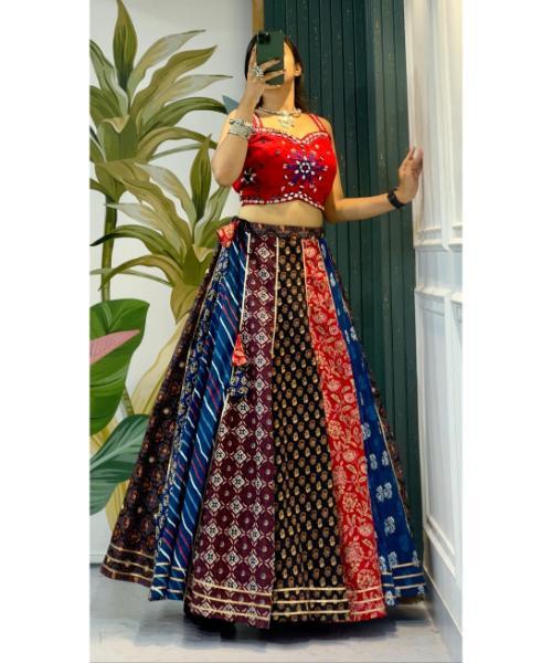 Beautiful Designer Navratri Pure Reyon Cotton Multi Kali Chaniya