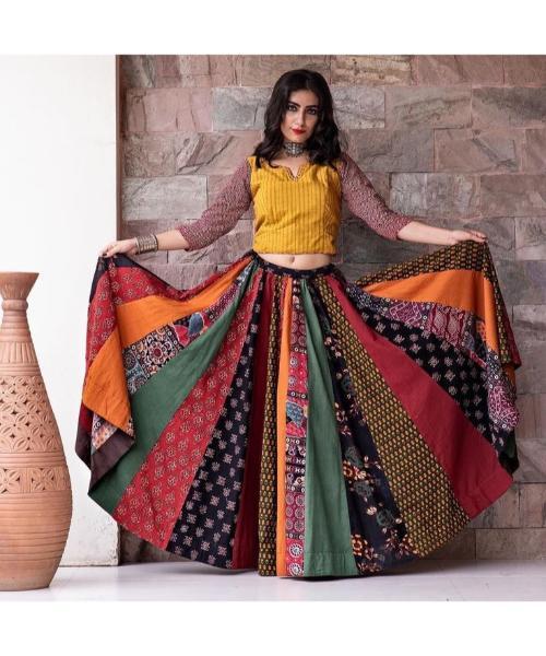 Beautiful Designer Navratri Pure Reyon Cotton Multi Kali Chaniya