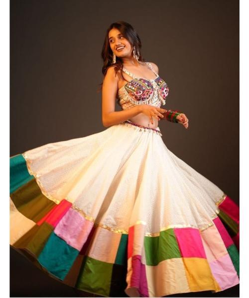 Multicolor Maslin Cotton Digital Print with Real Mirror Navratri Lehenga Choli Set