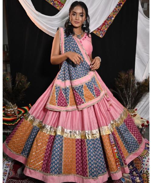 Multicolor Maslin Cotton Digital Print with Real Mirror Navratri Lehenga Choli Set