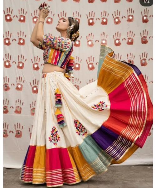 Multicolor Maslin Cotton Digital Print with Real Mirror Navratri Lehenga Choli Set