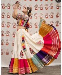 Multicolor Maslin Cotton Digital Print with Real Mirror Navratri Lehenga Choli Set
