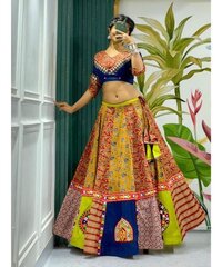Multicolor Maslin Cotton Digital Print with Real Mirror Navratri Lehenga Choli Set