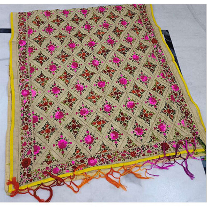 Parsi Work On Chanderi Phulkari Dupatta - Color: Multicolor