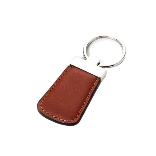Brown Leather Keychain - Color: Silver