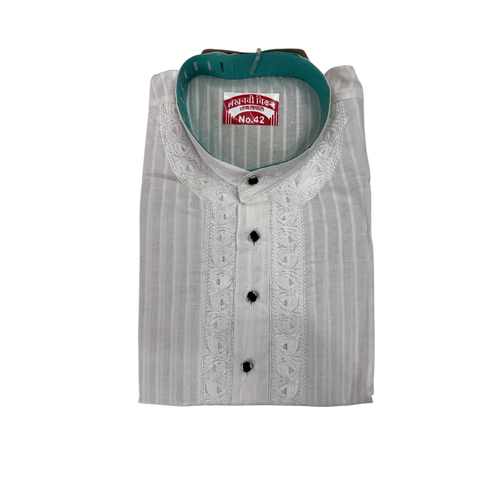 Mens Lucknowi Chikan White Kurta Pyjama