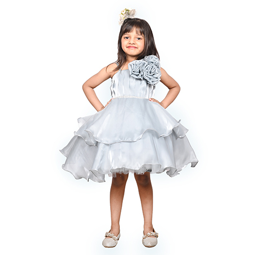 Girls Grey Tulle Knee Length Party Dress