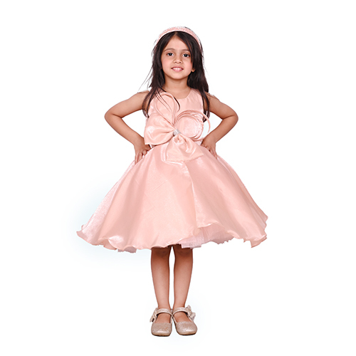 Girls Peach Tulle Knee Length Party Dress