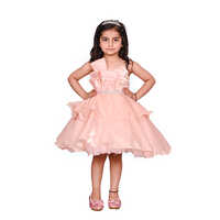 Girls Peach Tulle Shoulder Straps Layered Skirt Party Dress