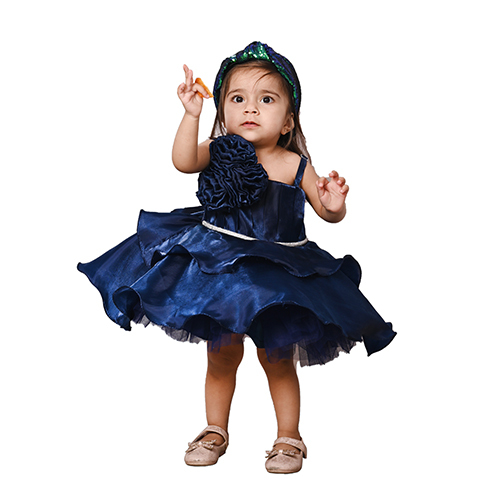 Girls Blue Tulle  One Shoulder Layered Skirt Party Dress