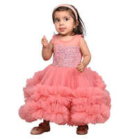 Peach Sequine Party Dress With Tulle Skirt