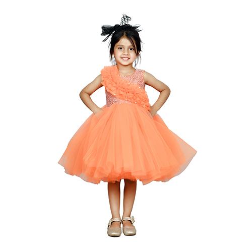 Orange Sequine Party Dress With Tulle Skirt
