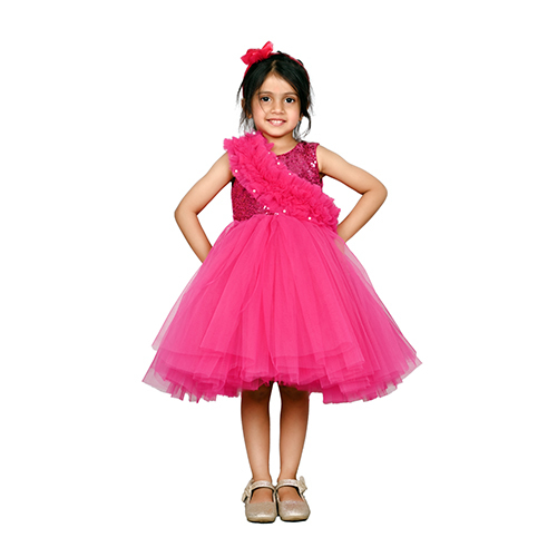 Magenta Sequine Party Dress With Tulle Skirt