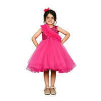 Magenta Sequine Party Dress With Tulle Skirt