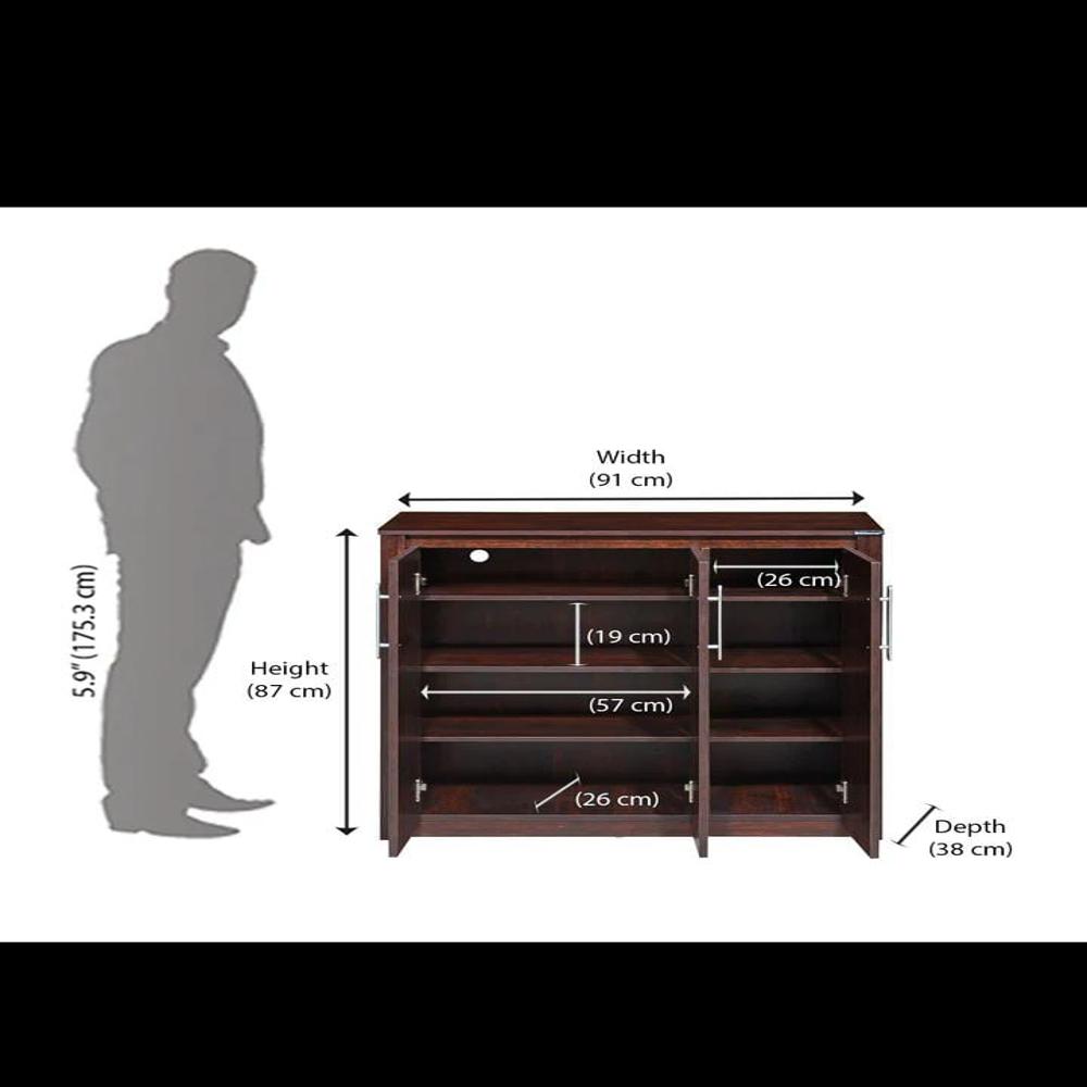 Nilkamal Stella Shoe Rack - 15mm Thick Particleboard, Standard Size, Brown Color | Indoor Furniture With 2 Shutter Compartments, 4 Shelves, Eco-friendly Design