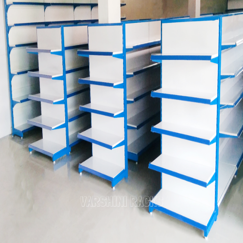 Double Sided Supermarket Display Rack - Color: Silver