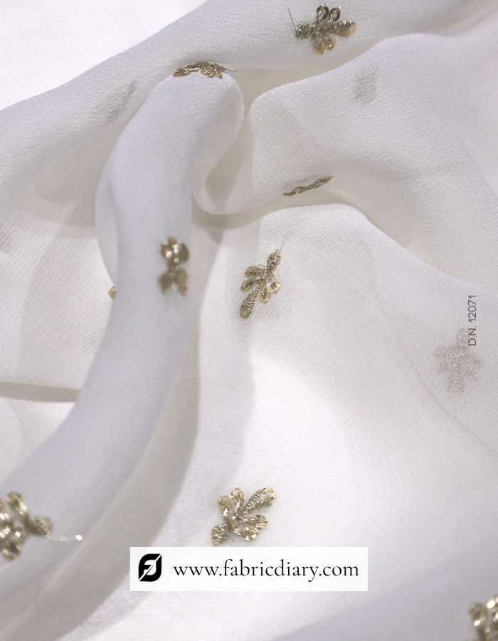 Embroidered Zari Work Butti Fabric - Color: Dyeable