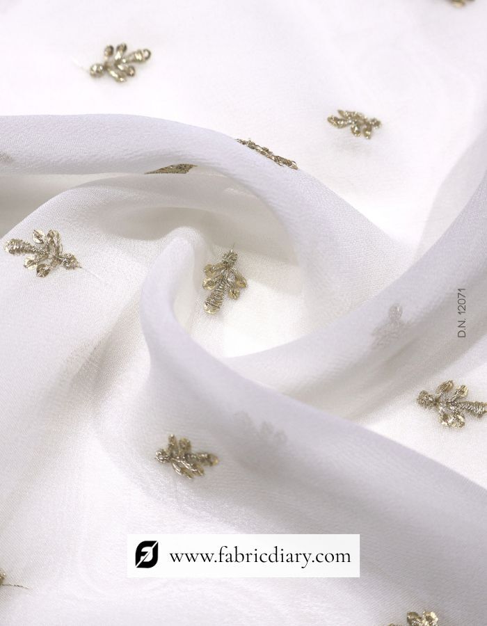 Embroidered Zari Work Butti Fabric - Color: Dyeable