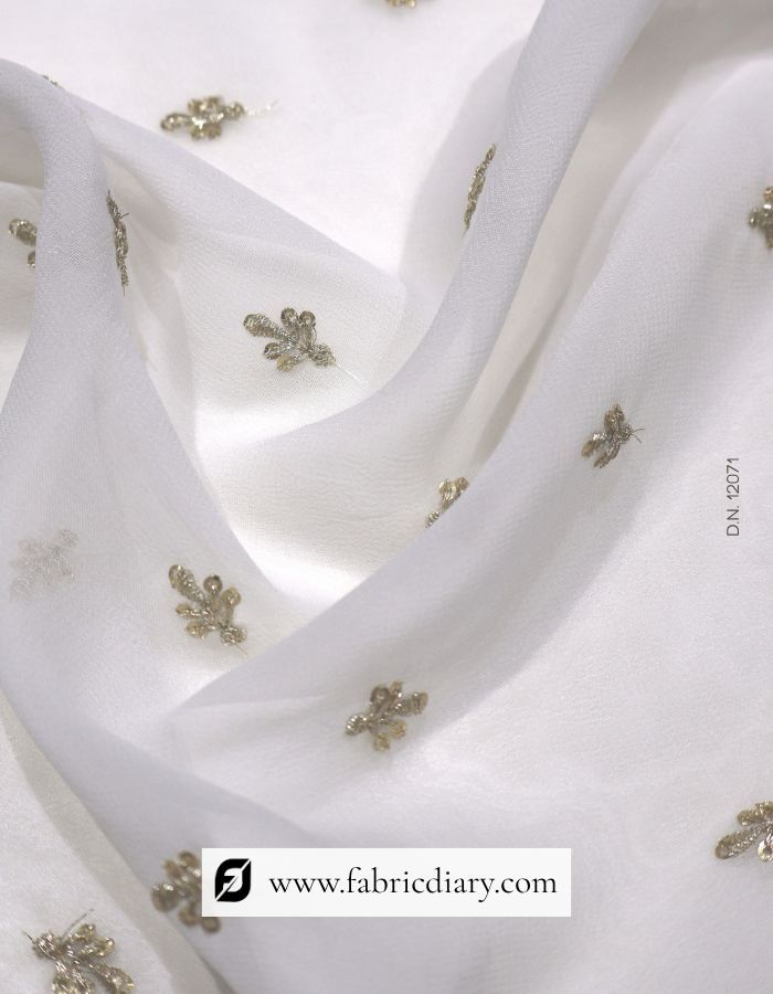 Embroidered Zari Work Butti Fabric - Color: Dyeable