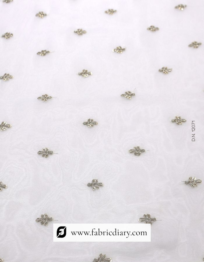 Embroidered Zari Work Butti Fabric - Color: Dyeable