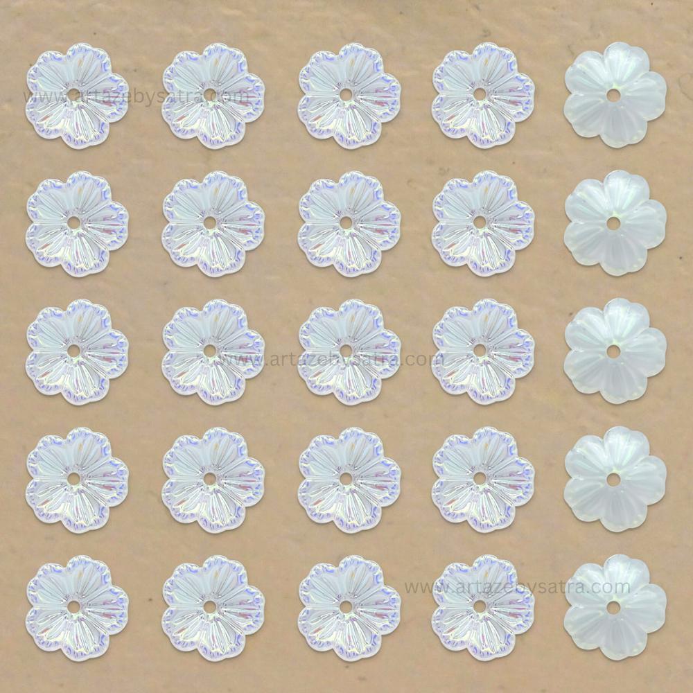 Flower AB Plastic Pearl (1 Hole) | Size : 13mm | Qty : 50pcs
